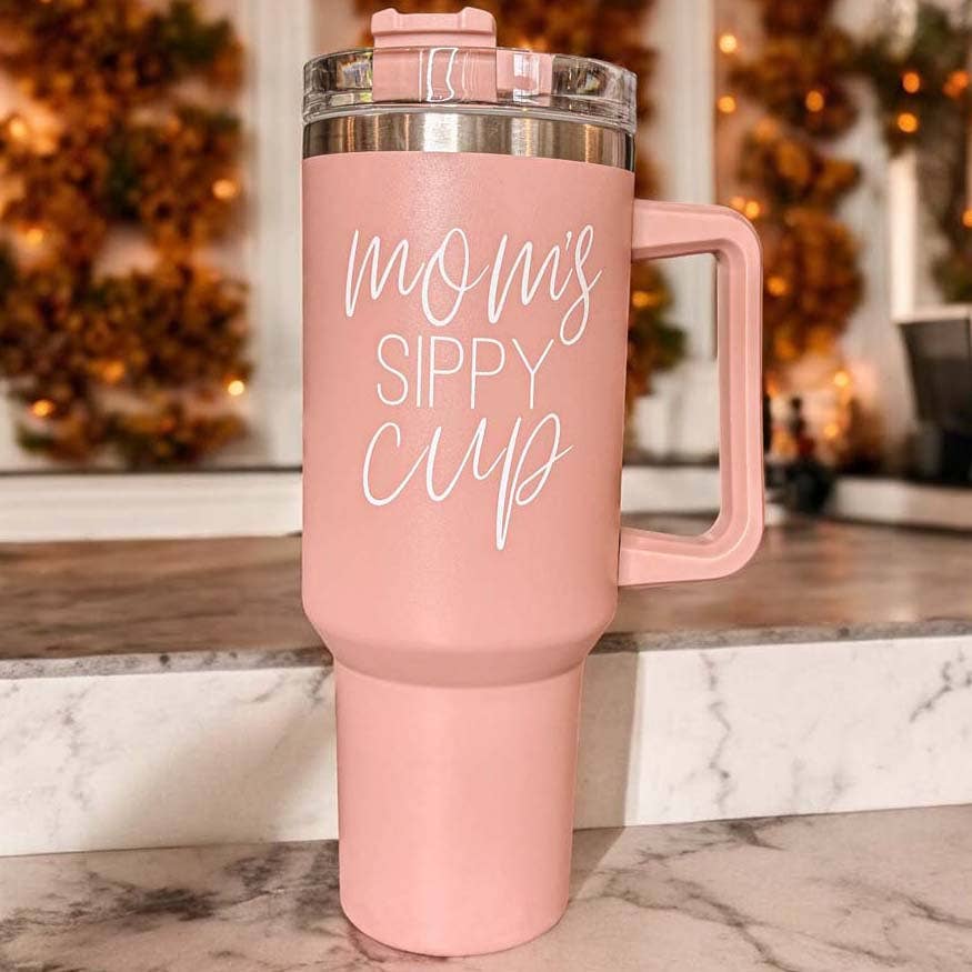 Gia Roma - Mom's Sippy Cup, Back to School Gift, 40 oz Pink Tumbler Lid: Mom's Sippy-Pink