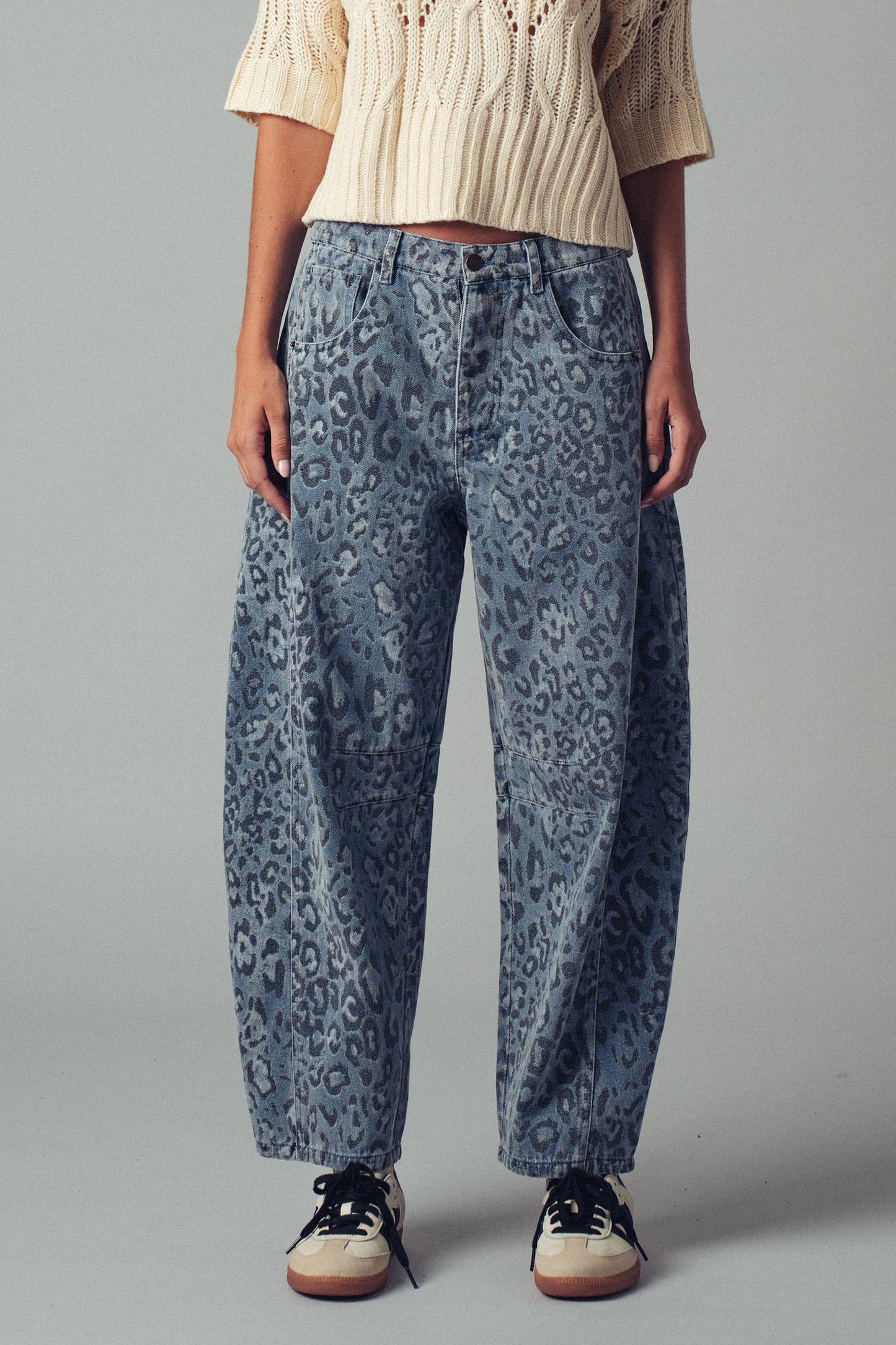Urban Daizy - Leopard Print Relaxed Straight Denim Pants