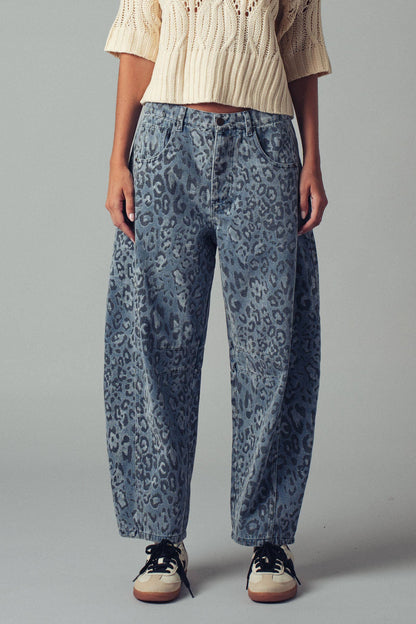 Urban Daizy - Leopard Print Relaxed Straight Denim Pants