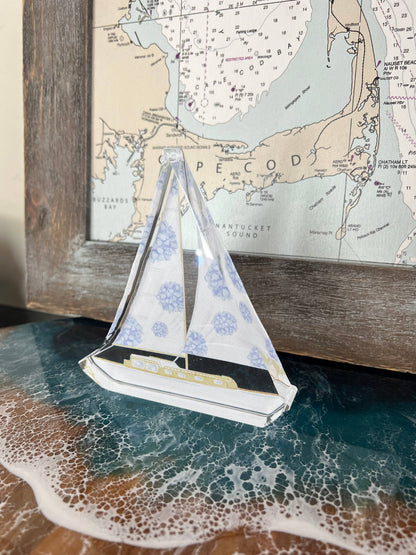 WonderfullyWrittenCo - Hydrangea Sailboat Acrylic Shelf Print