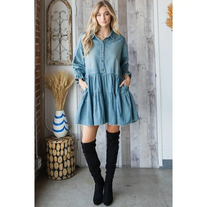BJ's Closets - Washed Denim Shirt Mini Dress: S