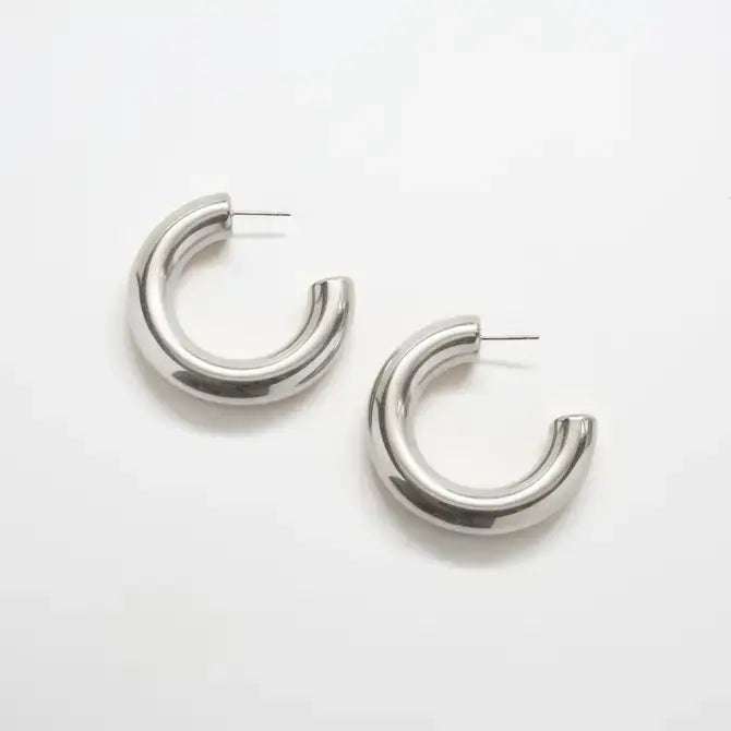 Admiral Row - Silver Medium Chunky Hoop Earrings - Jewelry