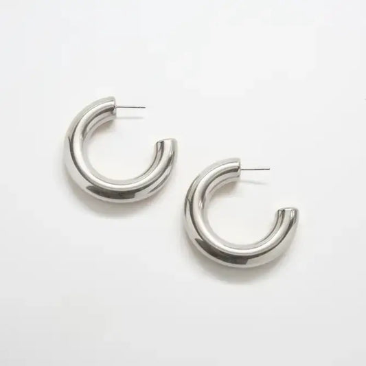 Admiral Row - Silver Medium Chunky Hoop Earrings - Jewelry