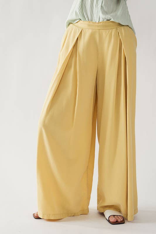 Urban Daizy - HIGH WAISTED PLEAT FRONT WIDE LEG PANTS: YELLOW / S-2/M-2/L-2
