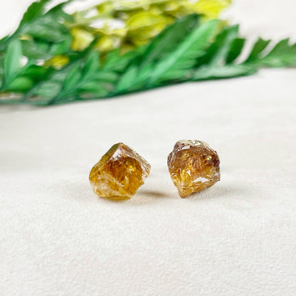 Ewelina Pas Jewelry - Rough Golden Amethyst Citrine Nugget Gemstone Stud Earrings