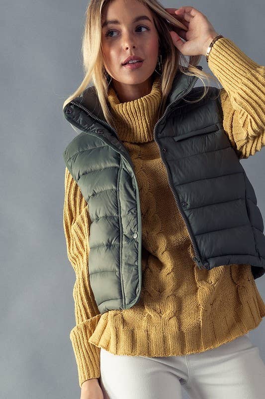Urban Daizy - STRIPE QUILTED STAND COLLAR PADDED VEST JACKET : YELLOW STONE / S-2/M-2/L-2