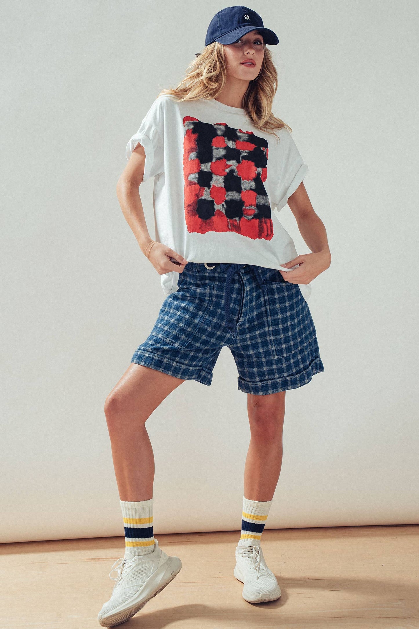 Urban Daizy - Plaid Cotton Blend Shorts Rope Drawstring