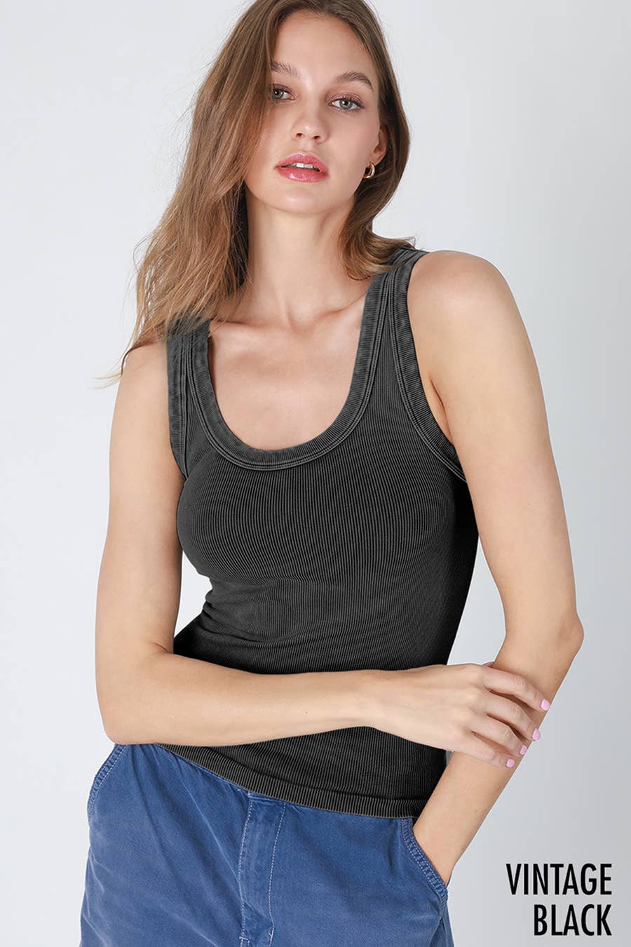 NIKIBIKI - NS8258 - Vintage Reversible Ribbed Tank: Vintage Dried Rose