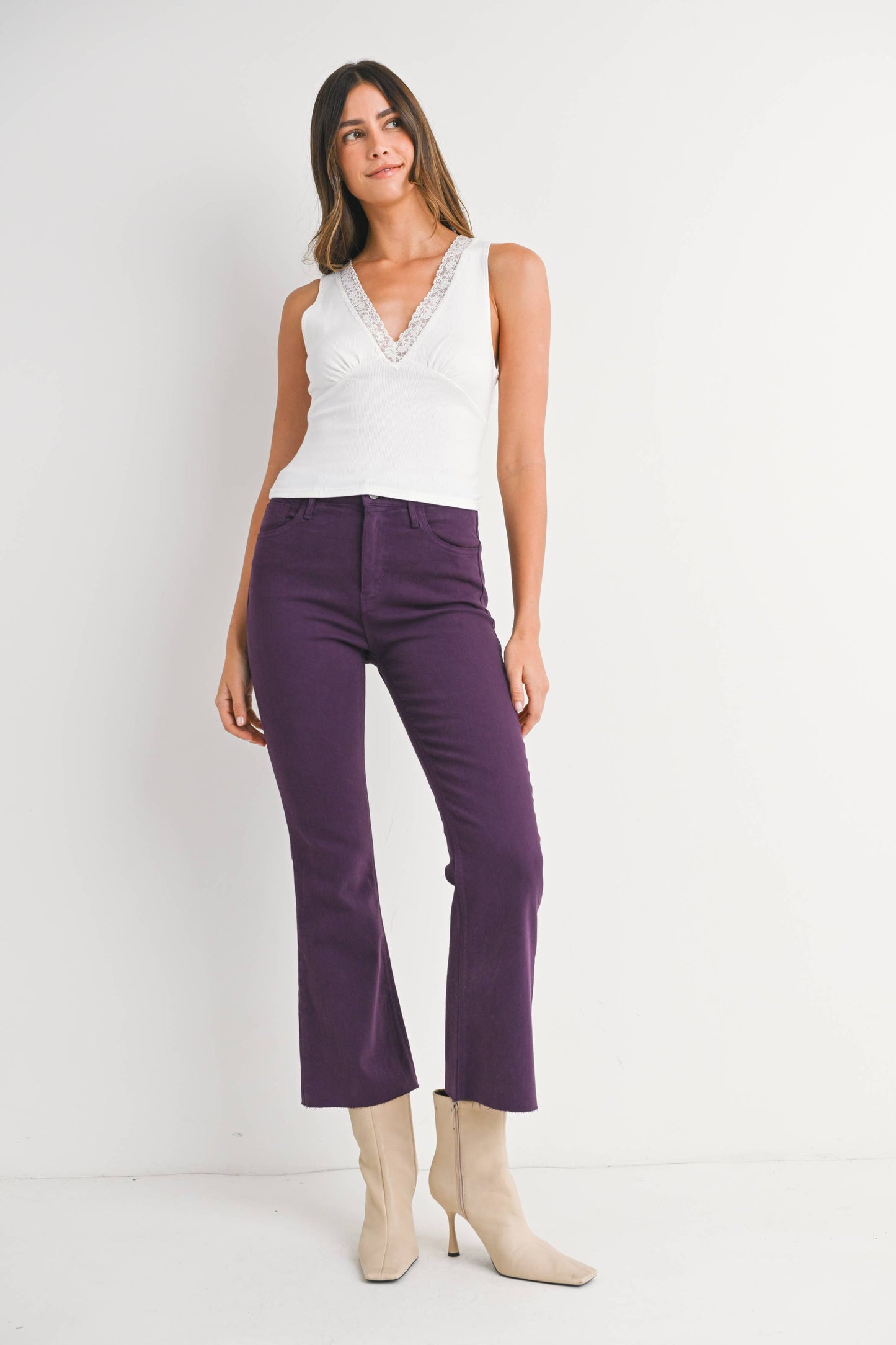 JUST BLACK DENIM - BP370J-A - PURPLE - High Rise Tonal Crop Flare