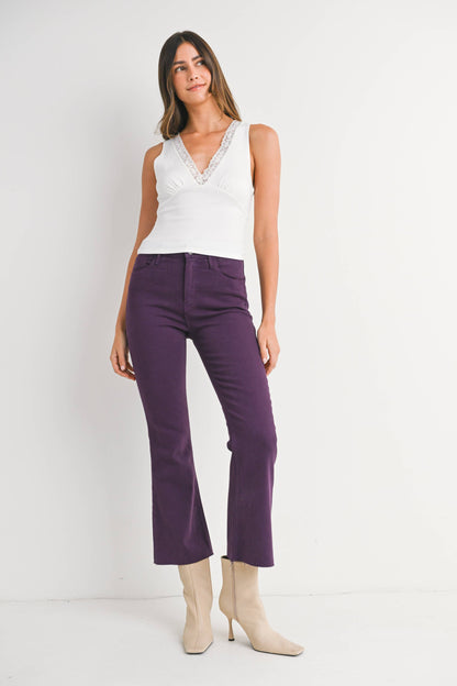 JUST BLACK DENIM - BP370J-A - PURPLE - High Rise Tonal Crop Flare