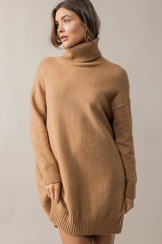 THICK TURTLENECK LOOSE FIT KNIT SWEATER DRESS