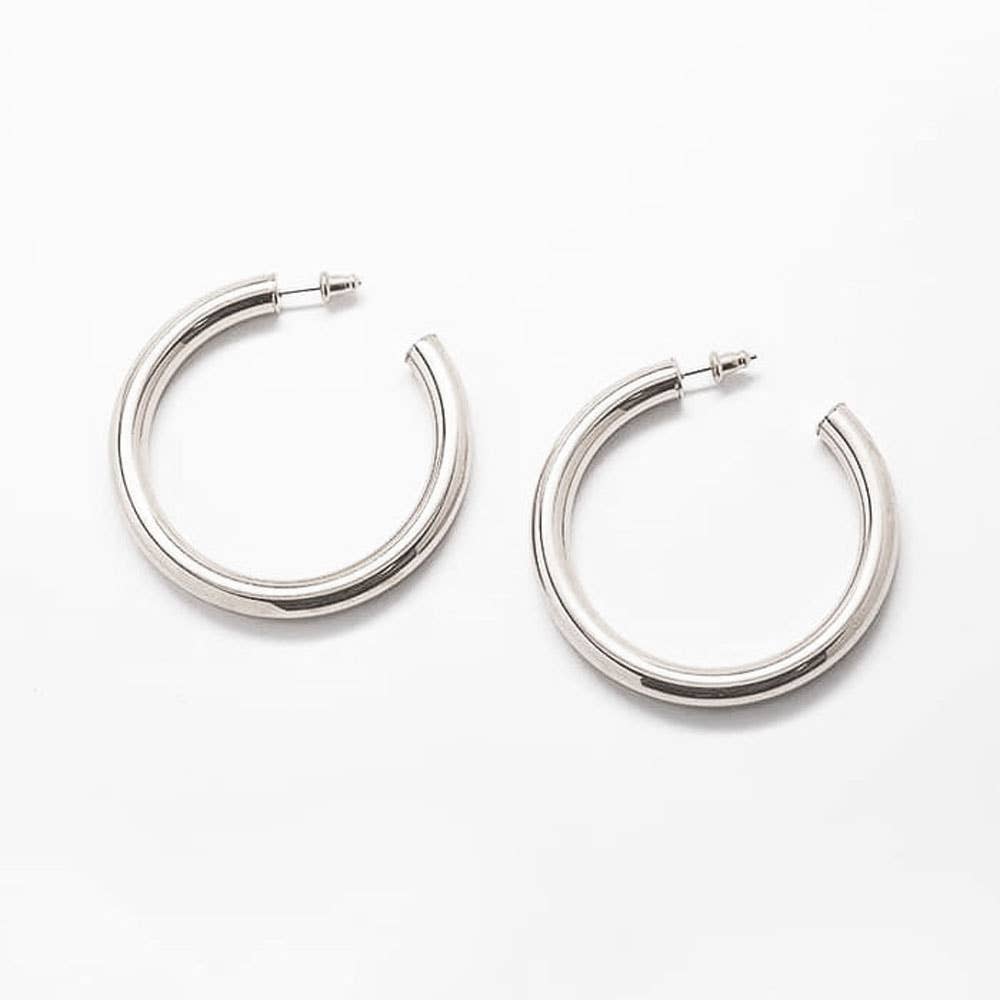 Admiral Row - Medium Silver Hoop Earrings - Statement Jewelry