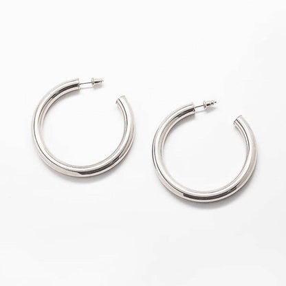 Admiral Row - Medium Silver Hoop Earrings - Statement Jewelry