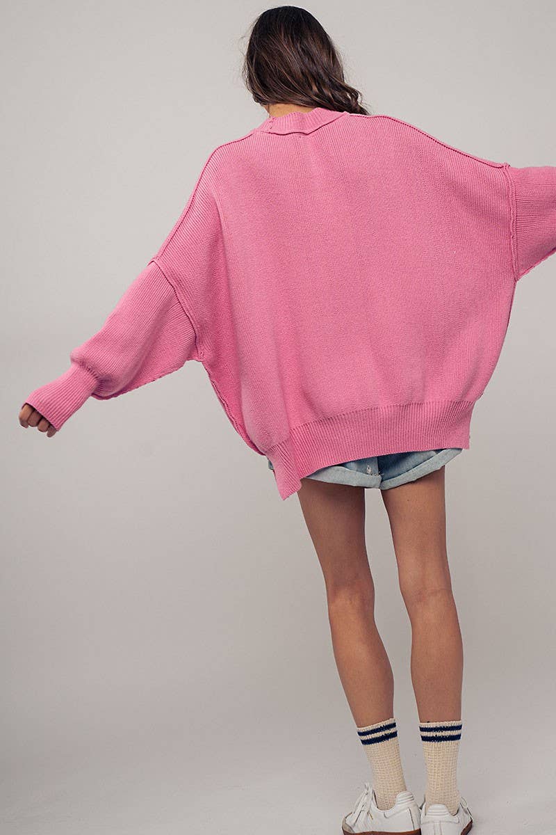 Urban Daizy - OVERSIZED SIDE SLIT CREW NECK COZY SWEATER  : PISTACHIO / S-2/M-2/L-2