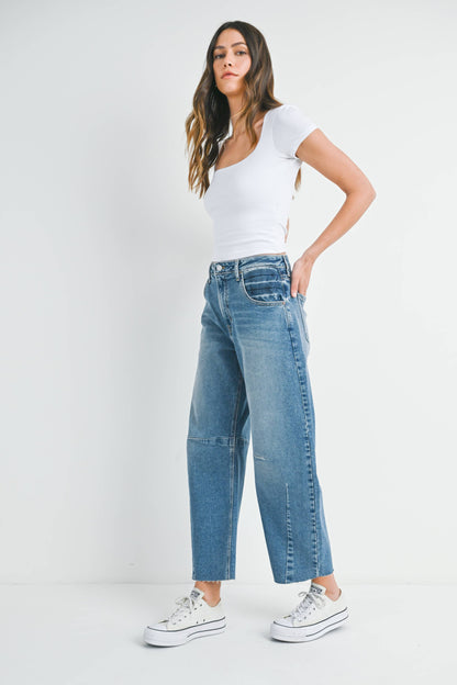 JUST BLACK DENIM - BP473J - MED - Barrel Jean w/ Seams