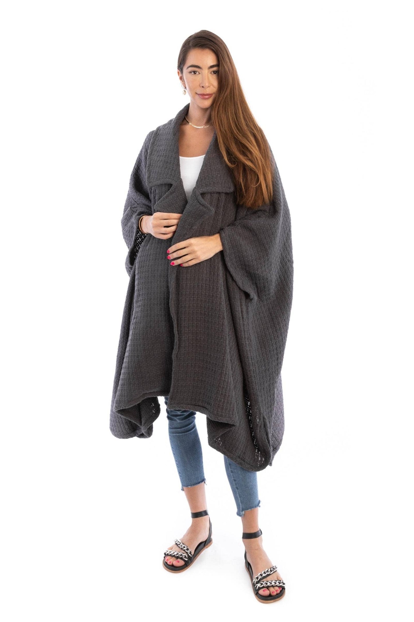 SAACHI - Comfy Oversized Waffle Knit Collared Jacket