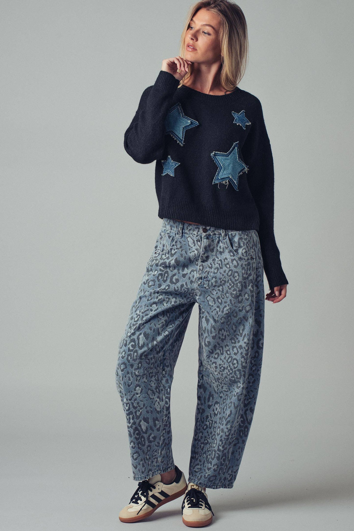 Urban Daizy - Leopard Print Relaxed Straight Denim Pants