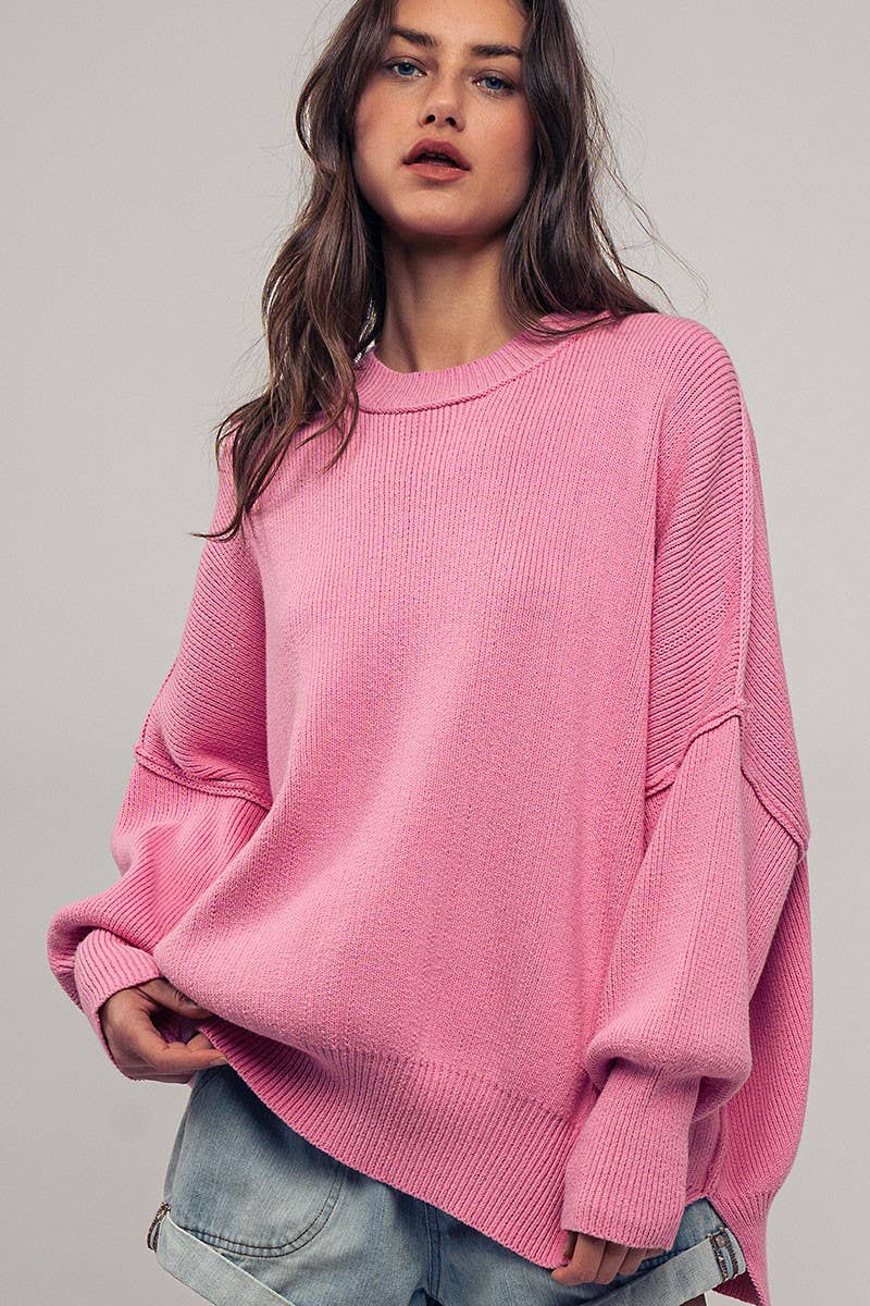 Urban Daizy - OVERSIZED SIDE SLIT CREW NECK COZY SWEATER  : PISTACHIO / S-2/M-2/L-2