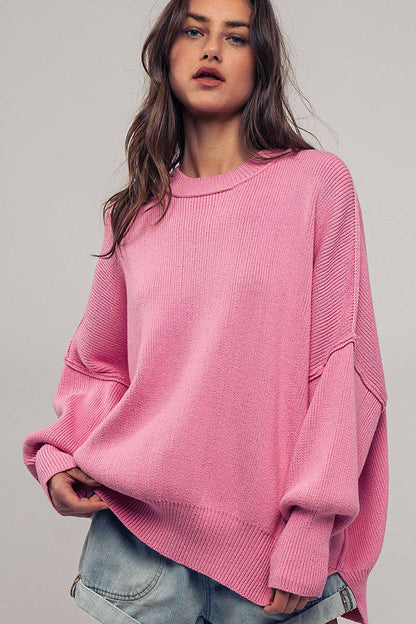Urban Daizy - OVERSIZED SIDE SLIT CREW NECK COZY SWEATER  : PISTACHIO / S-2/M-2/L-2