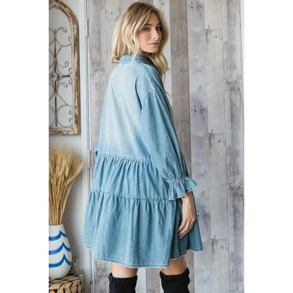 BJ's Closets - Washed Denim Shirt Mini Dress: M