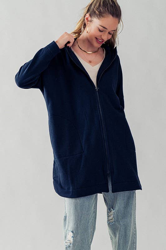 Oversized Side-Slit Zip-Up Hoodie Jacket