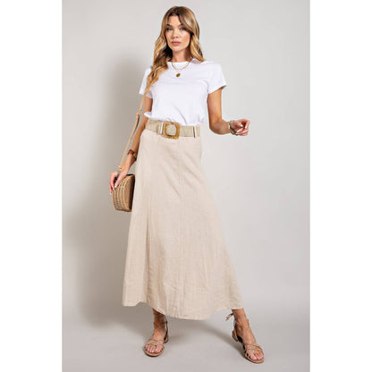 Sweet Generis - LINEN MAXI FLARE SKIRT with TRIM BELT