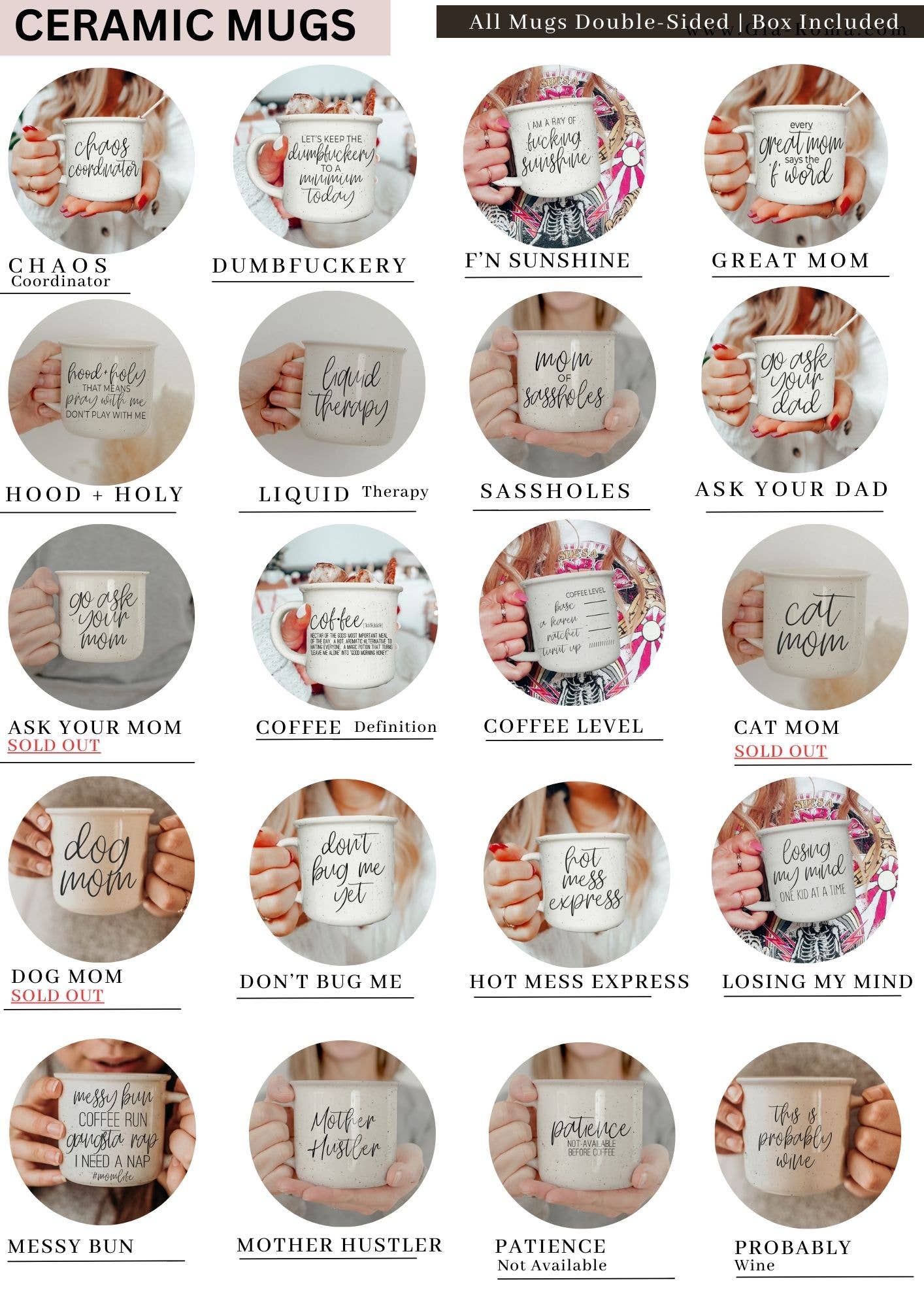 Gia Roma - Neutral Coffee Bar Decor, Ceramic Coffee Mugs With Quotes: Strong Woman