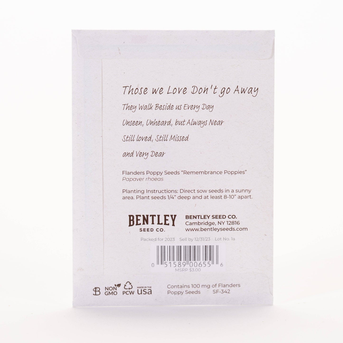 Bentley Seed Co. - Memorial Cardinal - Flanders Poppy Seed Packets