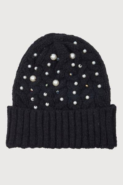 SAACHI - Pearl Cable Knit Beanie: Ivory