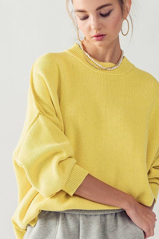 OVERSIZED SIDE SLIT CREW NECK COZY SWEATER: PINEAPPLE / S-2/M-2/L-2