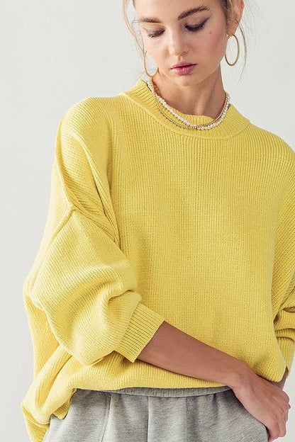 OVERSIZED SIDE SLIT CREW NECK COZY SWEATER: GREY / S-2/M-2/L-2