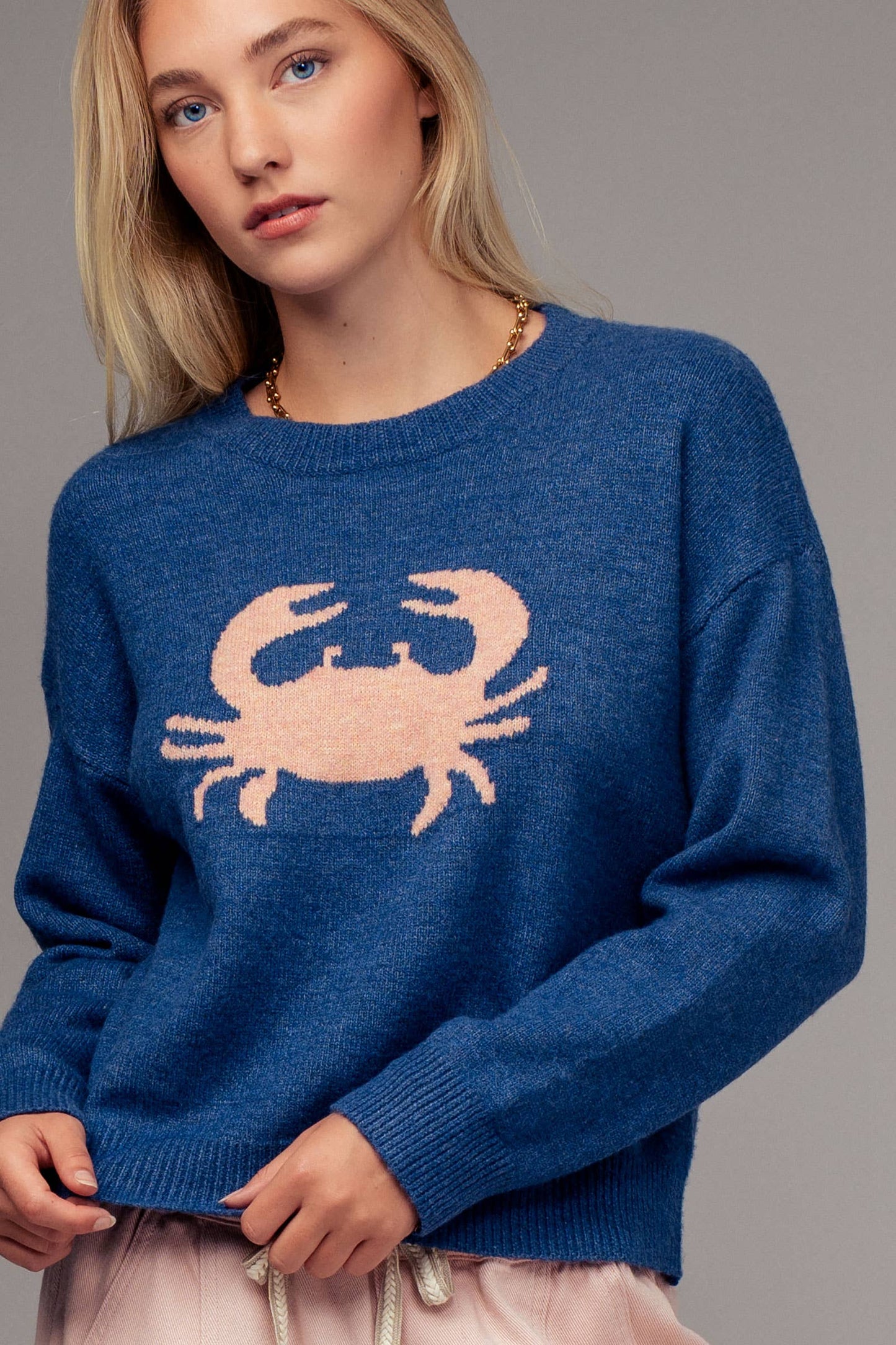 Urban Daizy - Crab Graphic Relaxed Knit Sweater