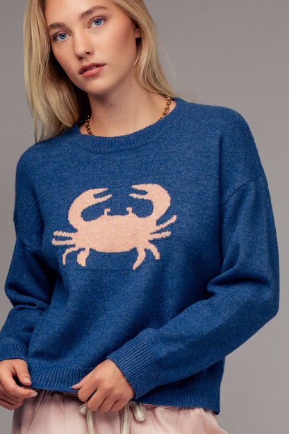 Urban Daizy - Crab Graphic Relaxed Knit Sweater