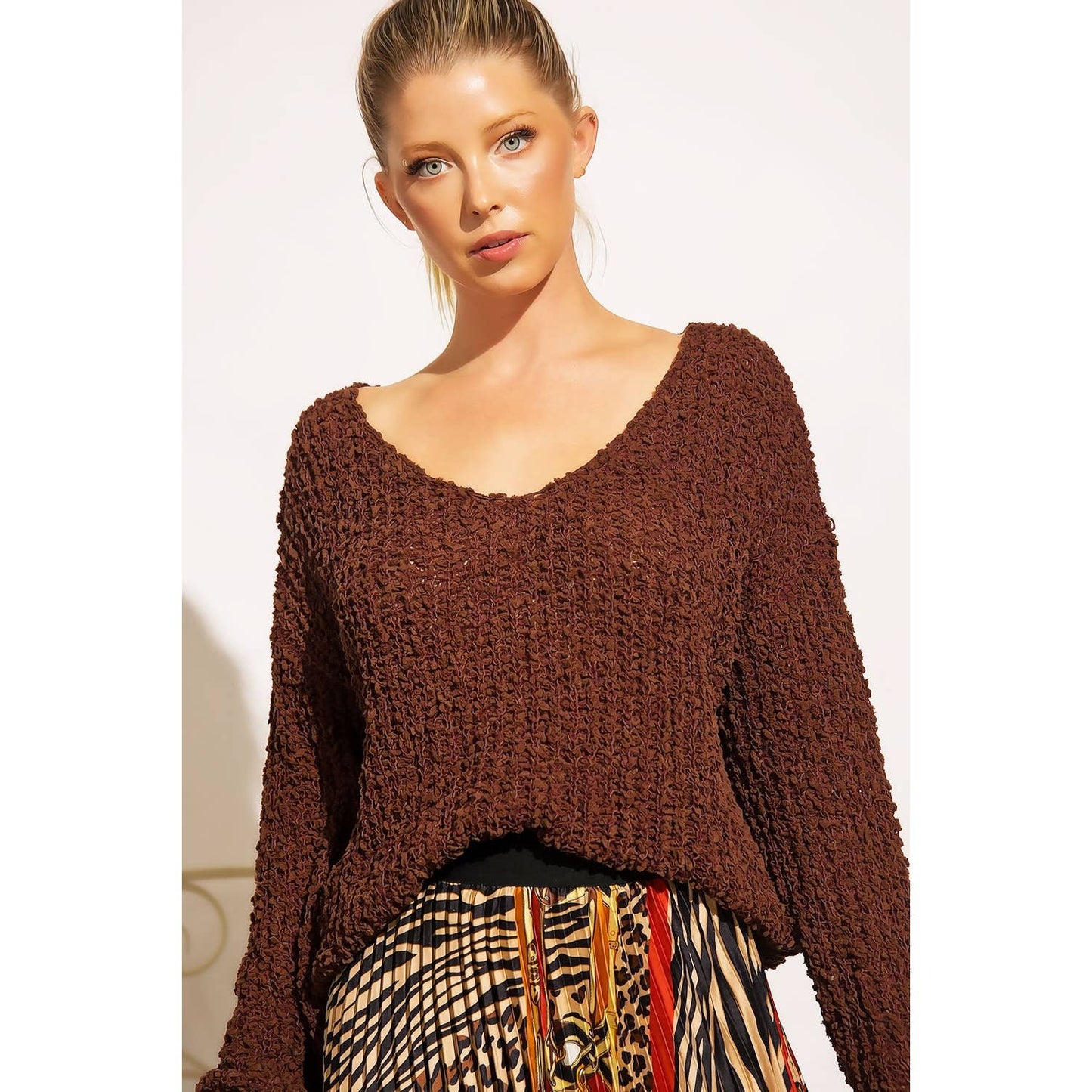 Sweet Generis - LOOSE POPCORN KNIT BOAT NECK PULLOVER
