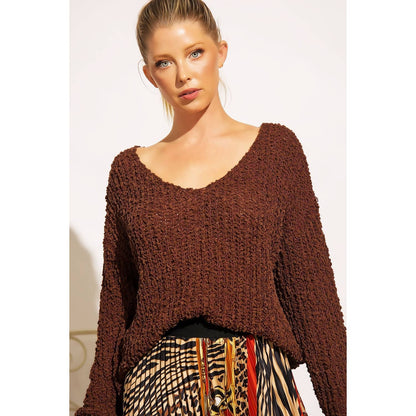 Sweet Generis - LOOSE POPCORN KNIT BOAT NECK PULLOVER