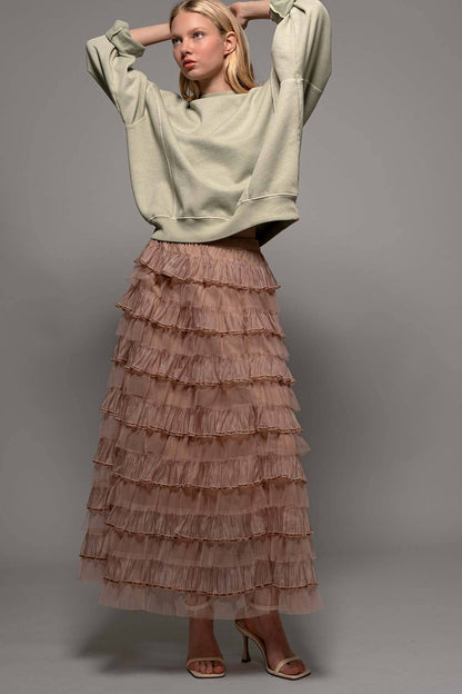 Urban Daizy - Clear Tulle Layered Ruffle Maxi Skirt