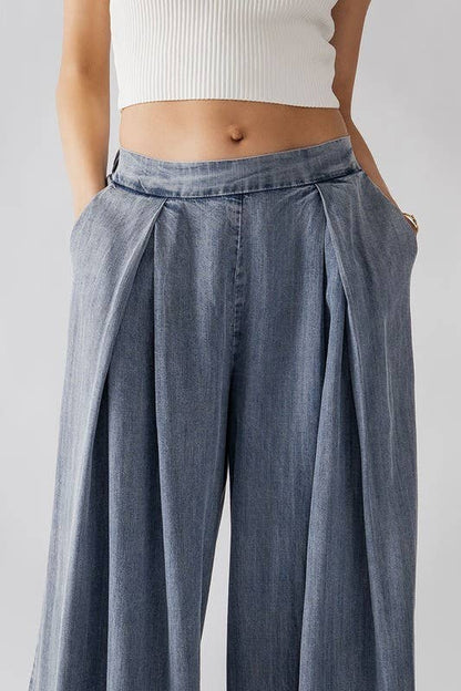 Urban Daizy - HIGH WAISTED PLEAT FRONT WIDE LEG PANTS: YELLOW / S-2/M-2/L-2