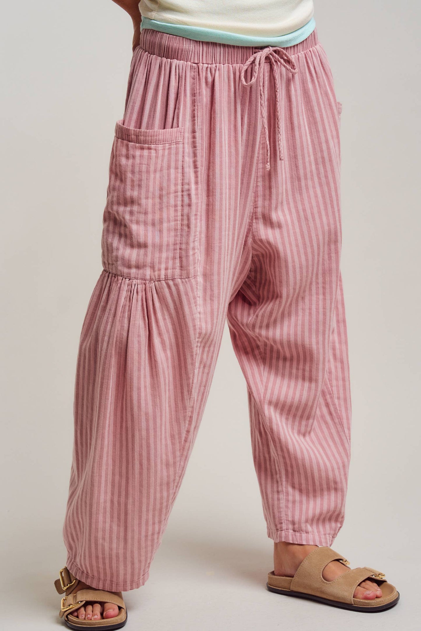 Urban Daizy - Striped Cotton Drawstring Harem Pants