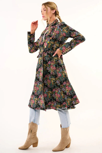 Aratta - Enchanted Nature Jacquard Coat: Night Floral / L