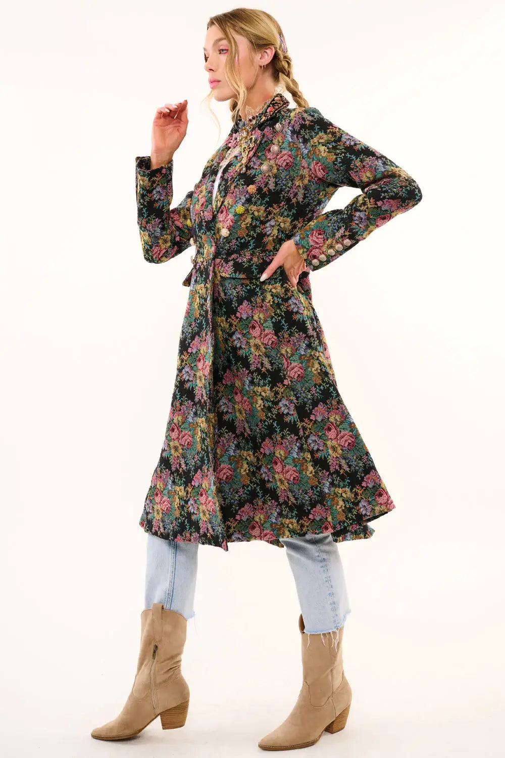 Aratta - Enchanted Nature Jacquard Coat: Night Floral / S