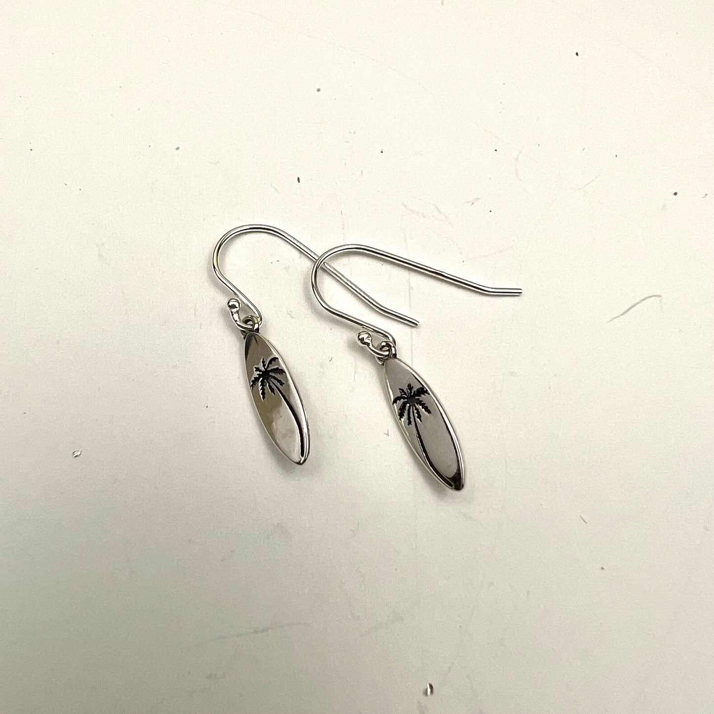 Jackie Gallagher Designs - Handmade Coastal Jewelry - Sterling silver Surfboard Palm Tree Earring