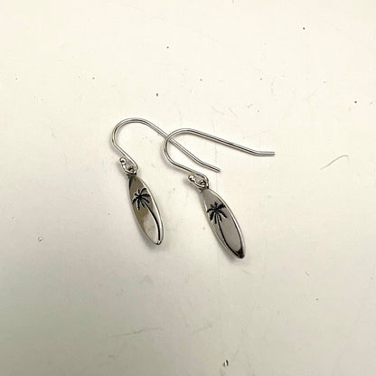 Jackie Gallagher Designs - Handmade Coastal Jewelry - Sterling silver Surfboard Palm Tree Earring