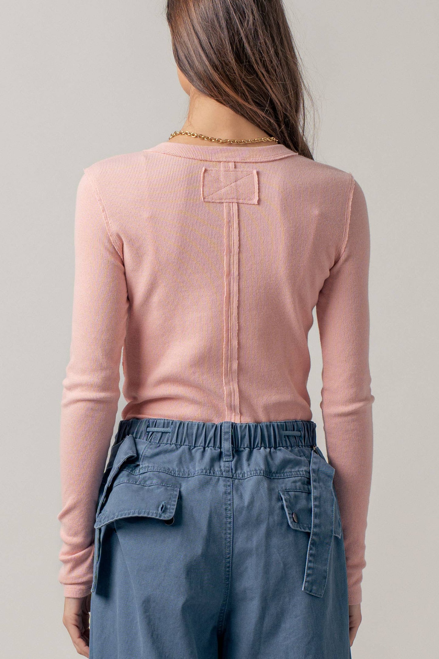 Ribbed Henley Long Sleeve Top