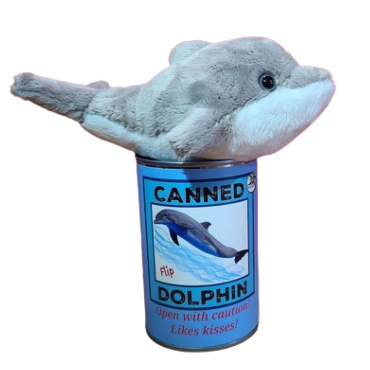 Canned Gifts - Flip the Canned Dolphin | Stuffed Animal Plush w/Jokes |Gift