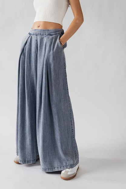 Urban Daizy - HIGH WAISTED PLEAT FRONT WIDE LEG PANTS: YELLOW / S-2/M-2/L-2