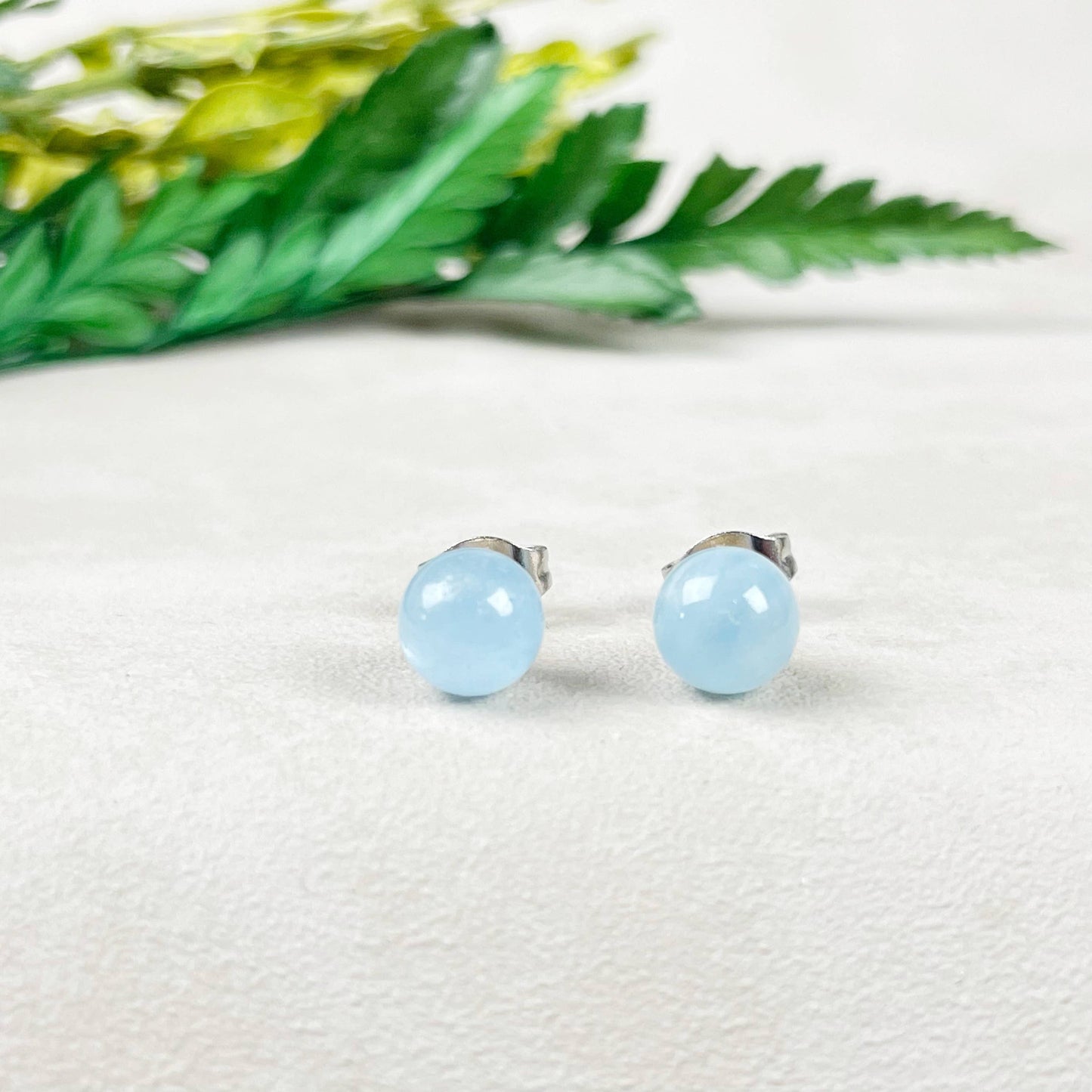 Ewelina Pas Jewelry - Silver 6mm Aquamarine Orb Stud Earrings