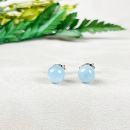 Ewelina Pas Jewelry - Silver 6mm Aquamarine Orb Stud Earrings