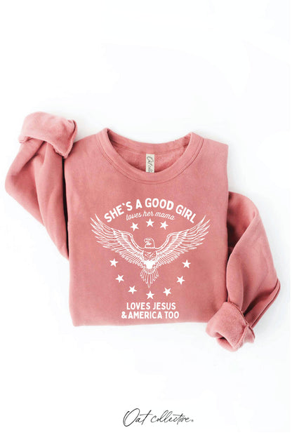 OAT COLLECTIVE - SHE'S A GOOD GIRL Graphic Sweatshirt - Pullover Style: DARK H. SAGE / L