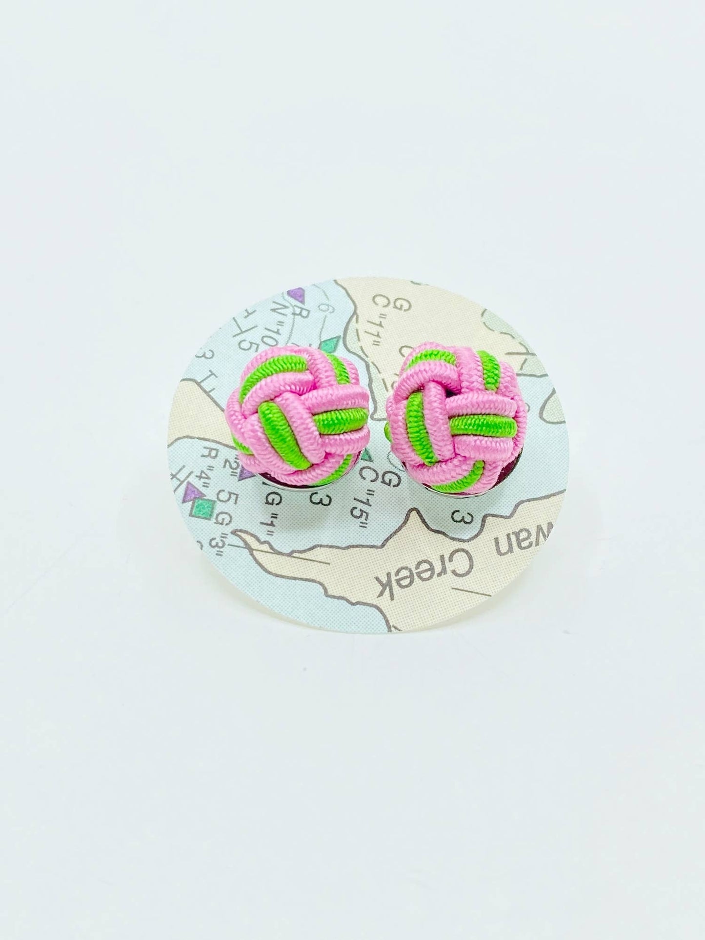 Patsy Kane | Nautical - Monkey Fist Earrings - Nylon: Classic navy & port green twist