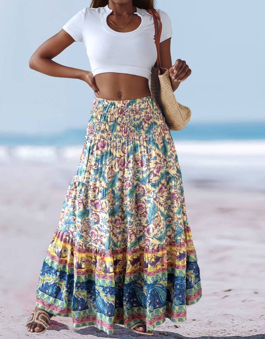 Rosa Clothing - Swing Style Bohemia Ethnic Floral maxi skirt